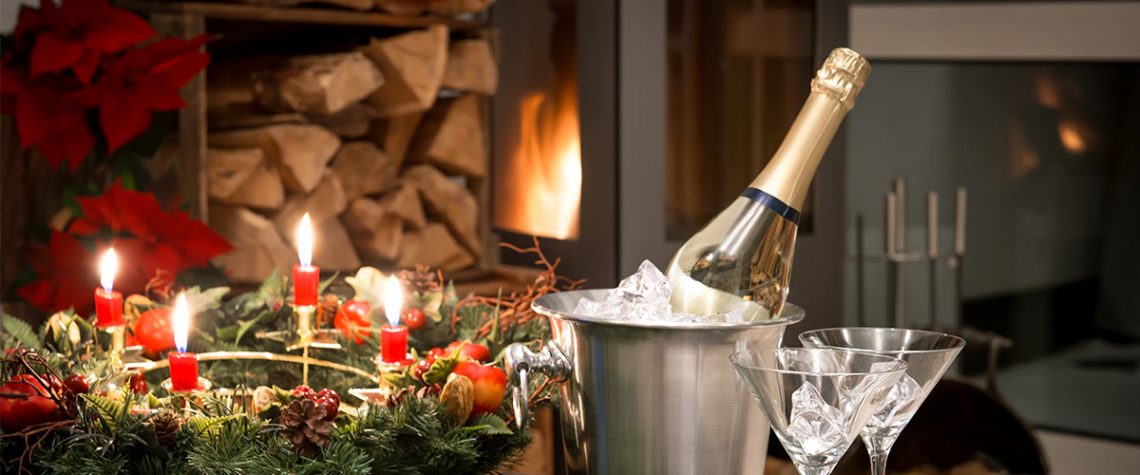 Champagne at the fire place